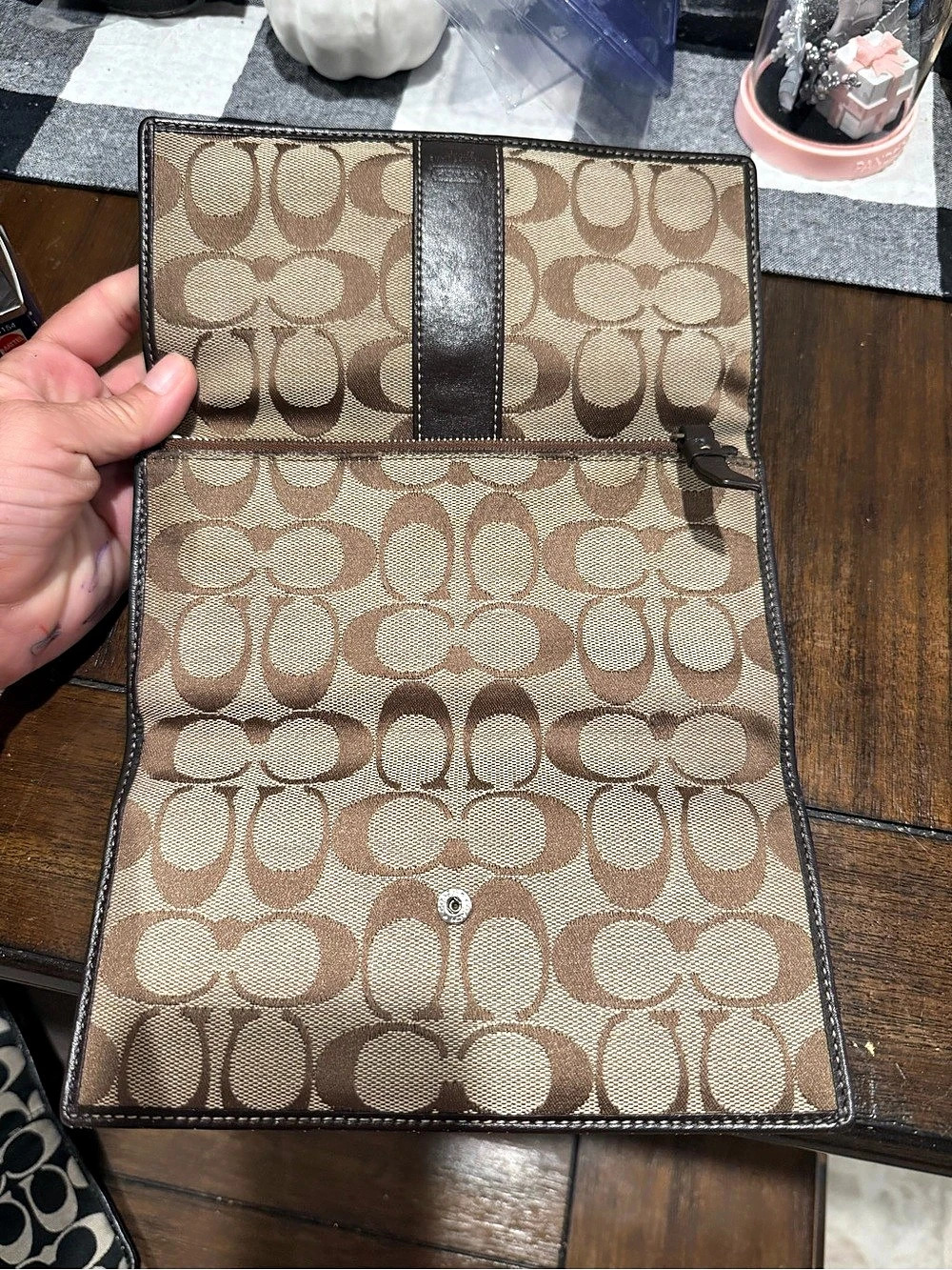 Coach Signature Canvas Continental Wallet in Brown & Black